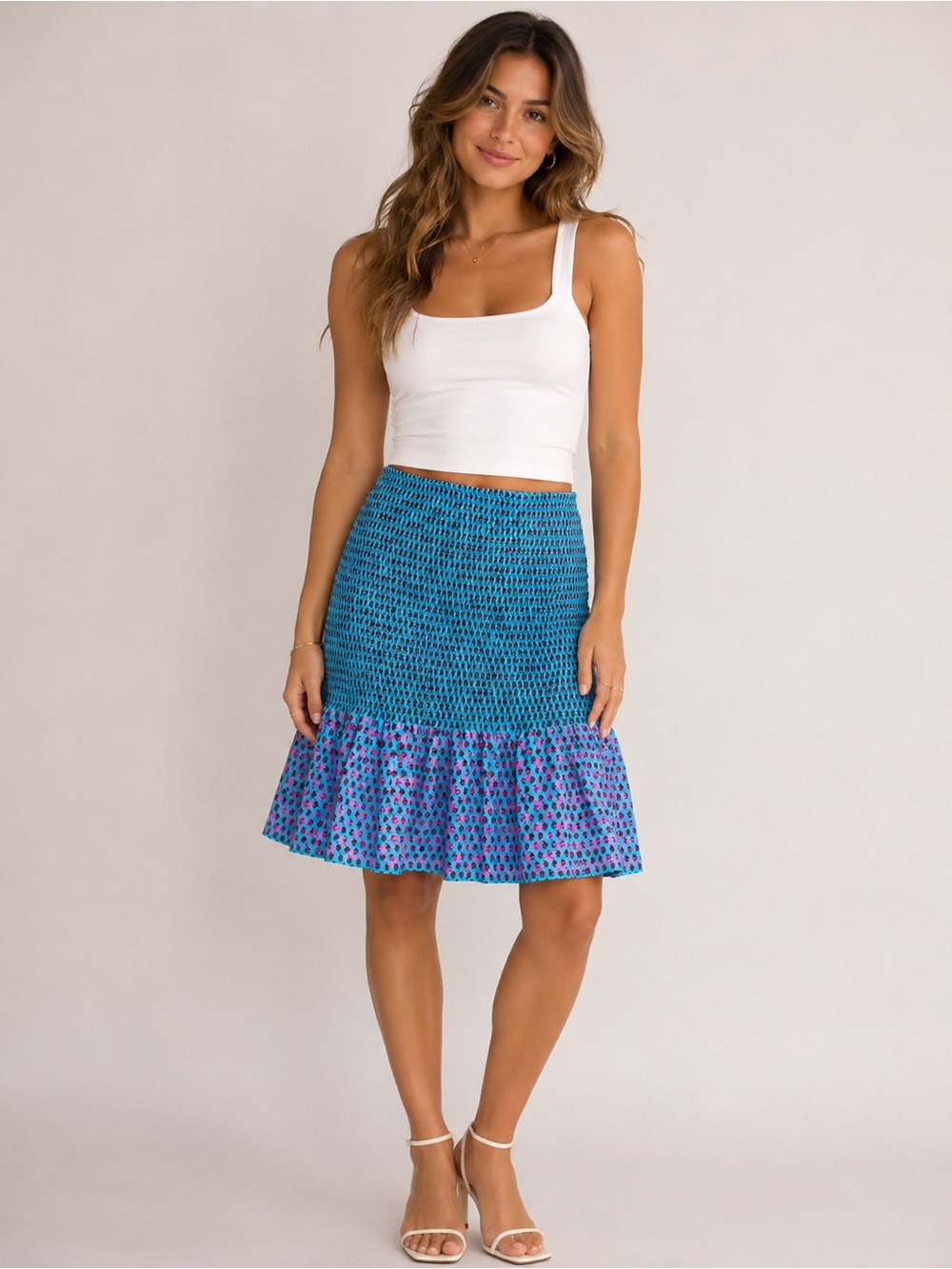 J. Crew Smocked Midi Skirt Layered Block Floral Print